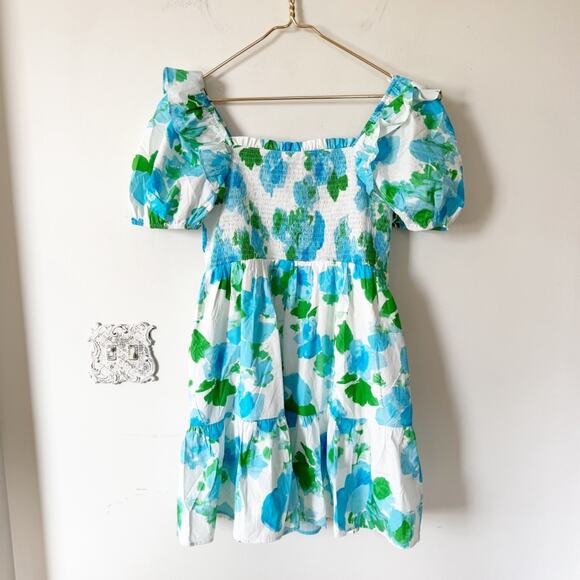 NWT Sugarlips Merrill Blue Floral Tiered Ruffle Smocked Mini Dress Pockets XL - Picture 8 of 9